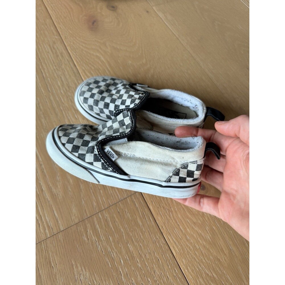 Vans Toddler 8c Classic Slip On Checkerboard Black White Canvas Sneakers Vel-cro